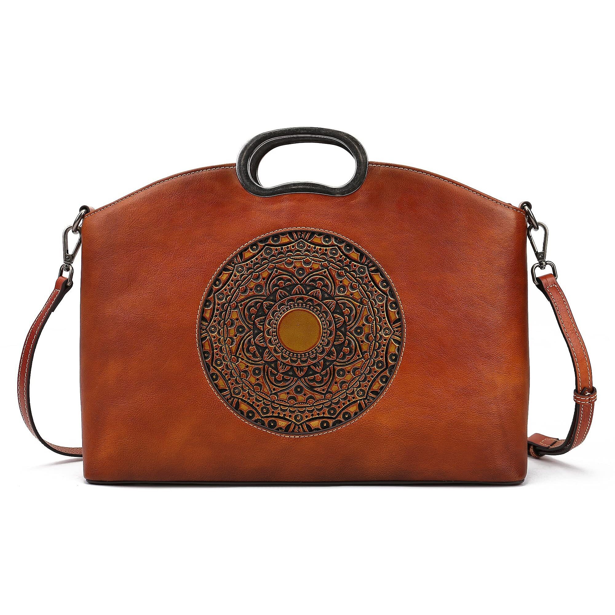 7720 Leather Handbags Purse Retro Embossed Totem Organizer Crossbody Bags